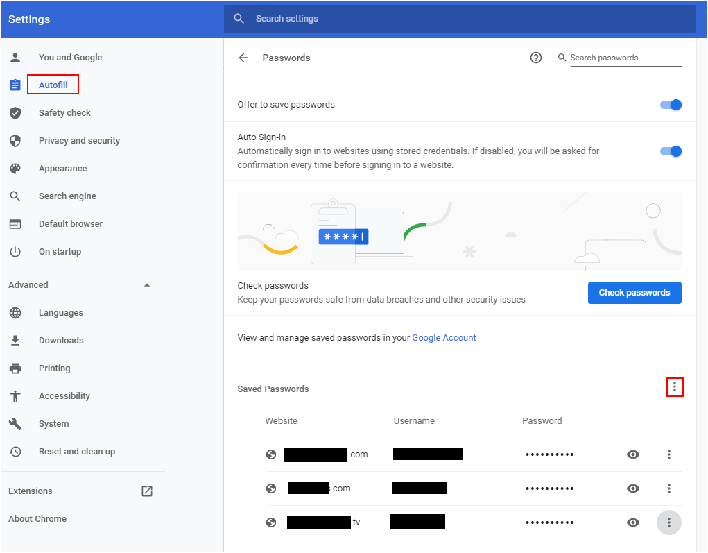 Export saved passwords from Chrome